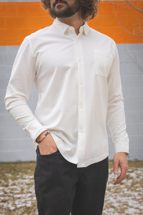Performance Pique Button Down Shirt White