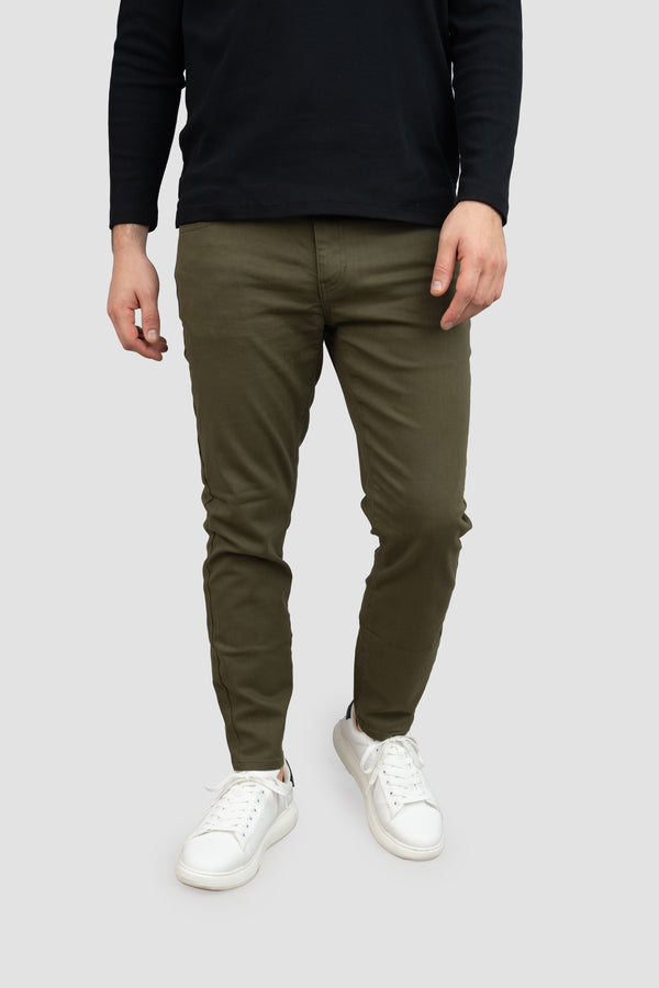 Garment Dyed Stretch Jeans Olive