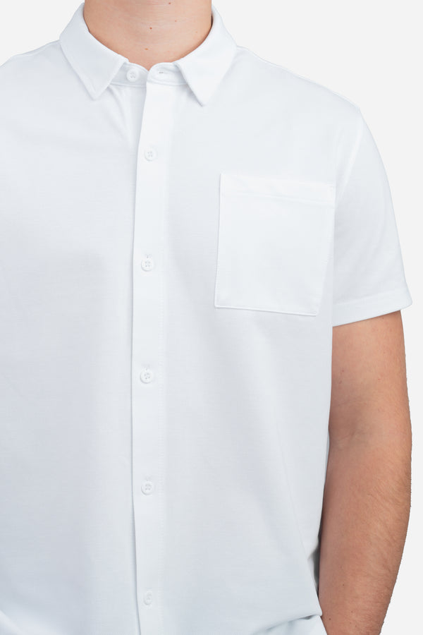 Performance Pique Short Sleeve Button Down Shirt White