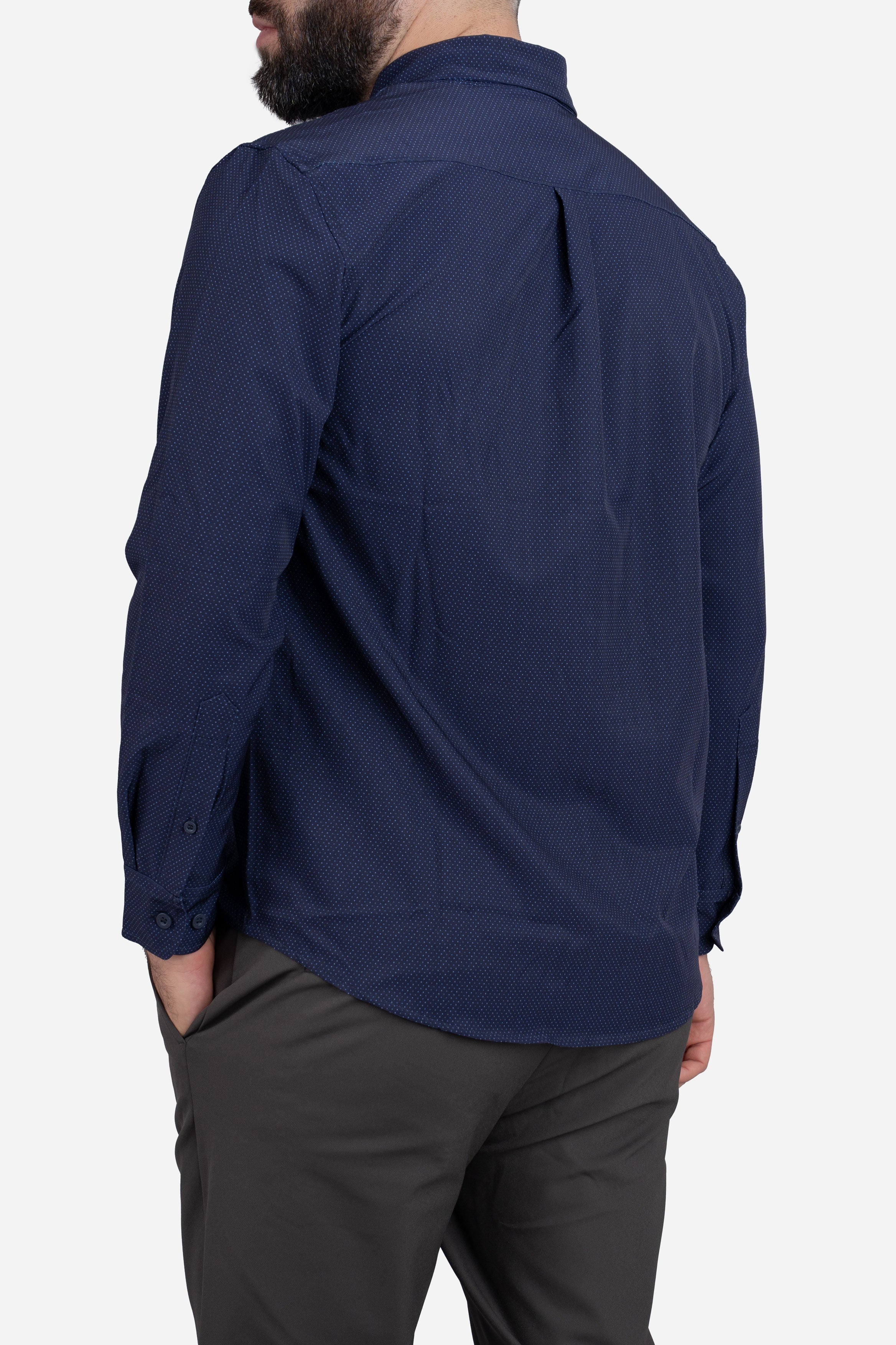 Warp Stretch Button Down Shirt Navy Pin Dot