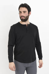 Pima Cool Touch Long Sleeve Henley T-Shirt Black