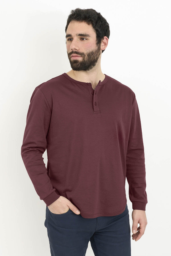 Pima Cool Touch Long Sleeve Henley T-Shirt Burgundy