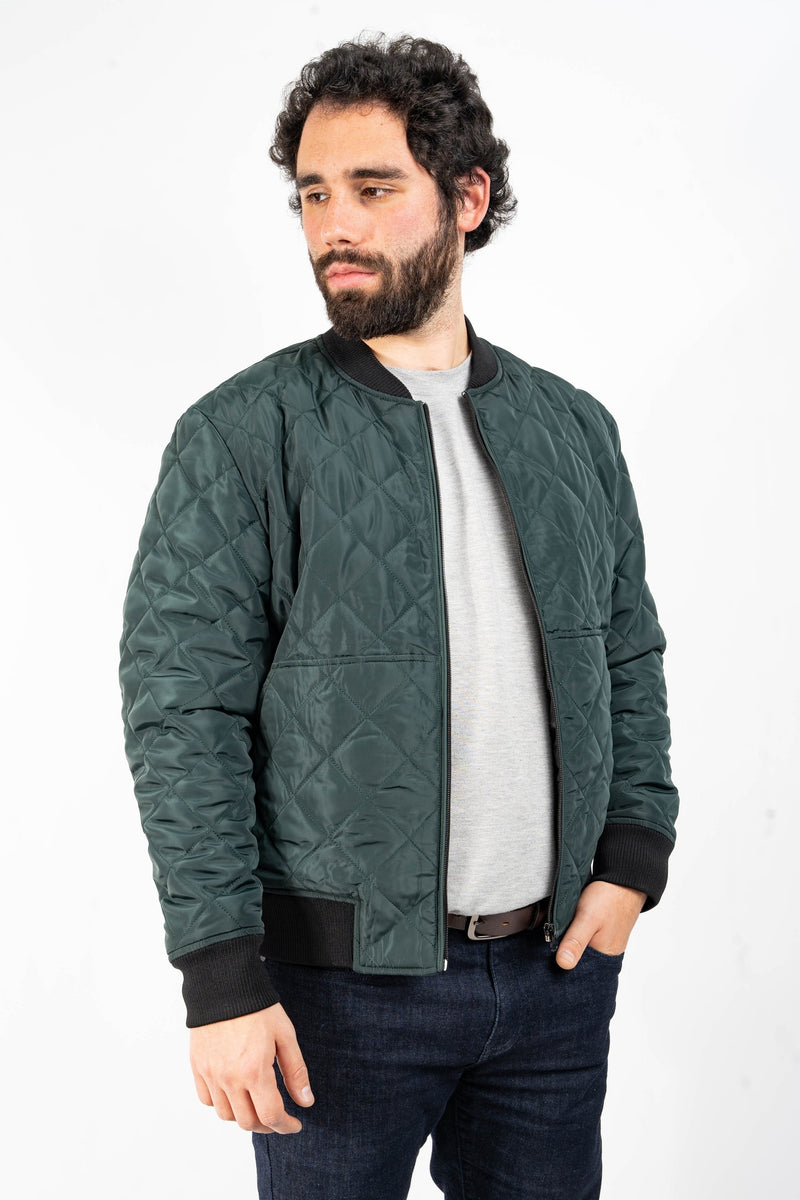Quilted Bomber Jacket Green