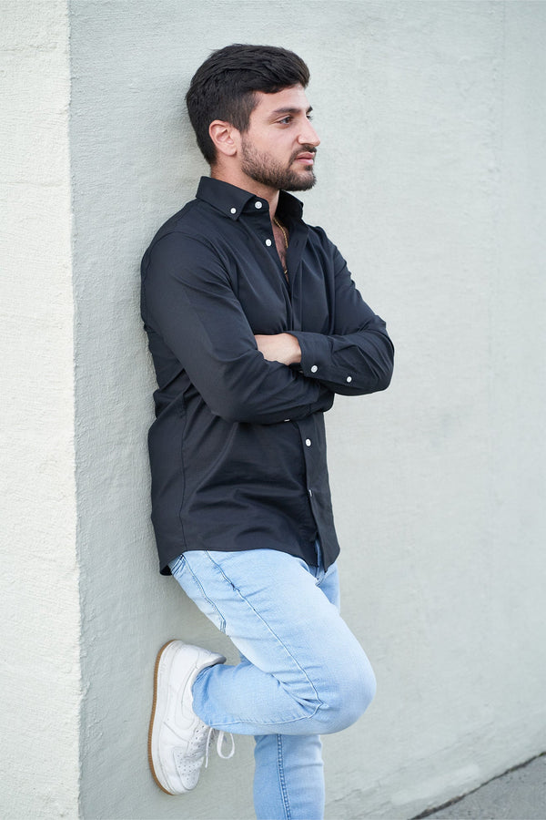 Stretch Oxford Button Down Shirt Black