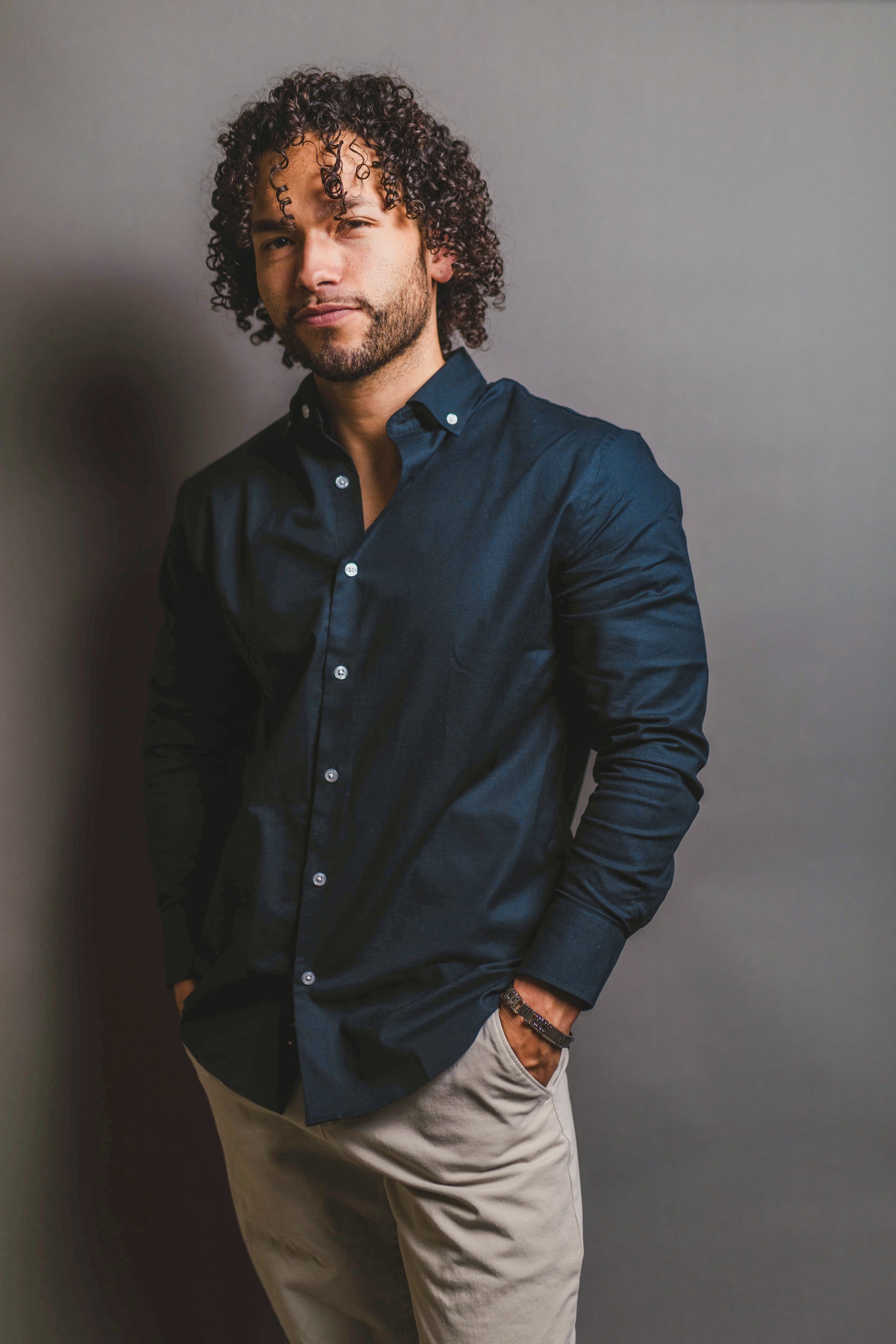 Stretch Oxford Button Down Shirt Navy